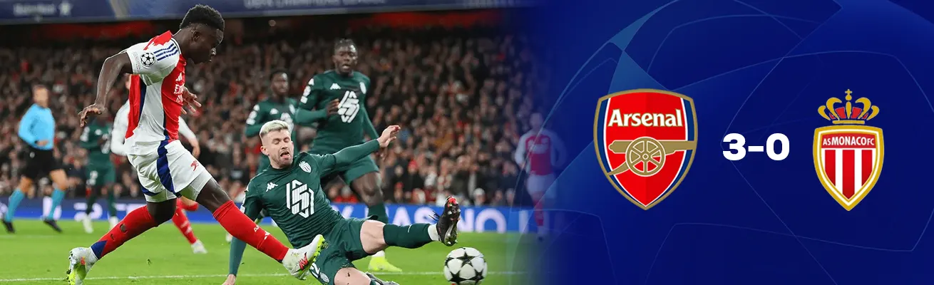 أرسنال 3-0 موناكو: بوكايو ساكا يتألق و المدفعجية يسيطروا في ملعب الإمارات