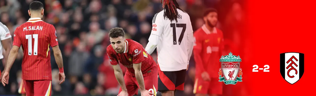 ليفربول 2-2 فولهام: ديوغو جوتا ينقذ ليفربول منقوص العدد بهدف متأخر