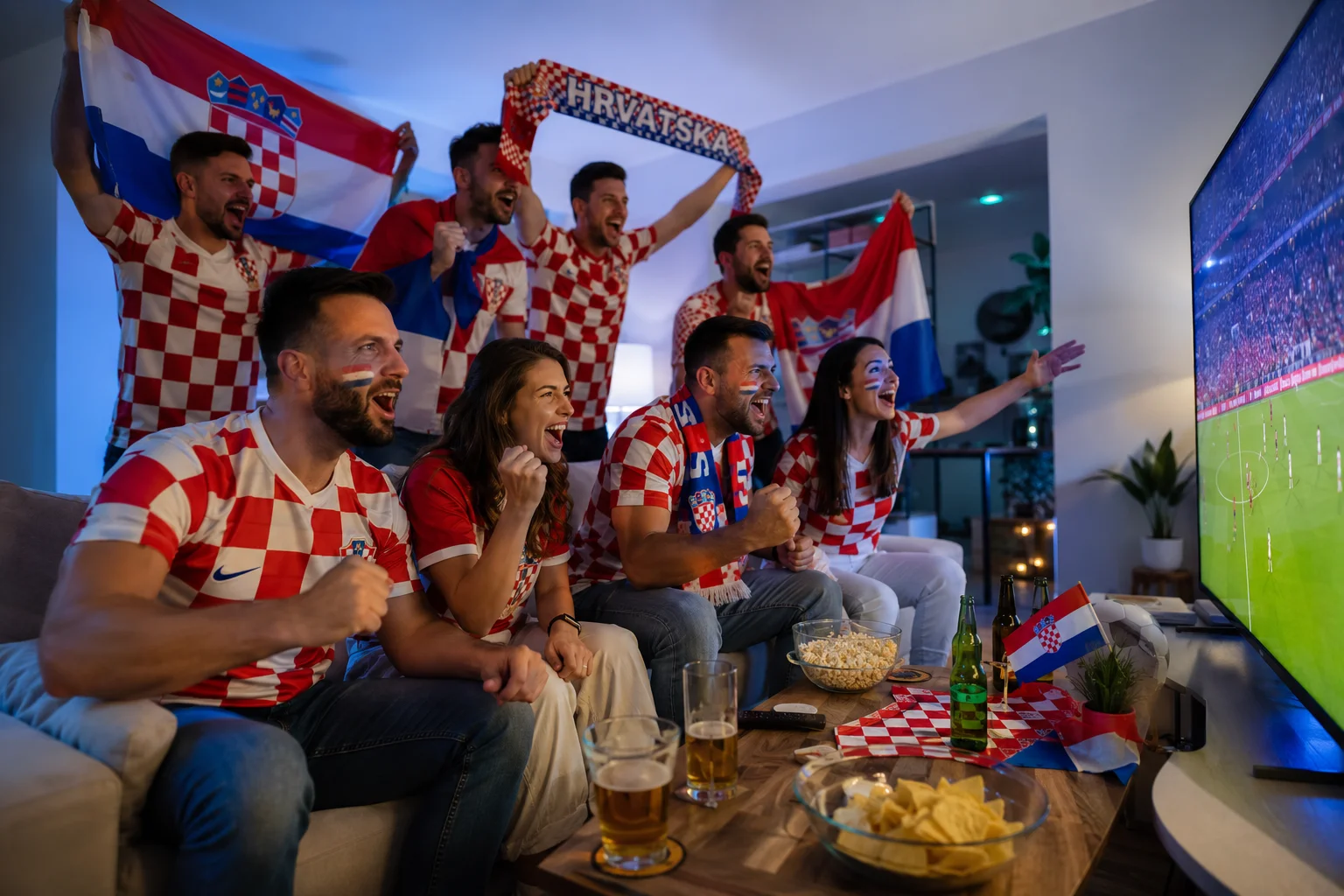 مشجعو كرواتيا يرتدون القمصان المخططة بالأحمر خلال مباراة كأس العالم 2026 في المنزل