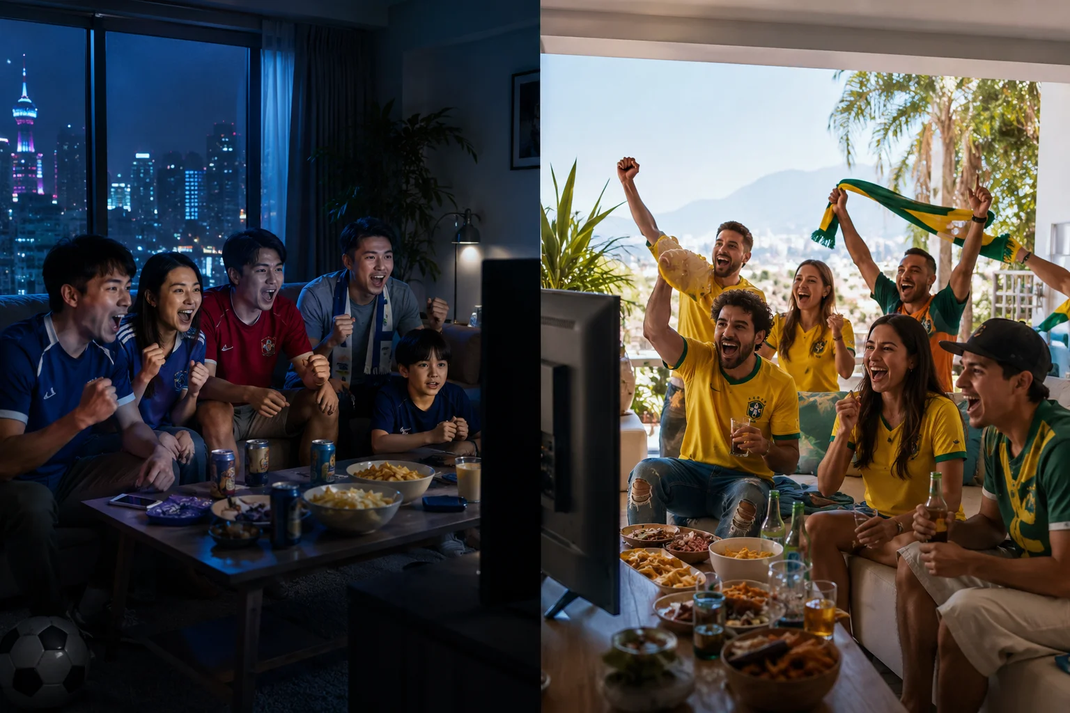 مشجعو آسيا يشاهدون كأس العالم 2026 في الليل بينما يشاهد المشجعون البرازيليون في ضوء النهار في المنزل