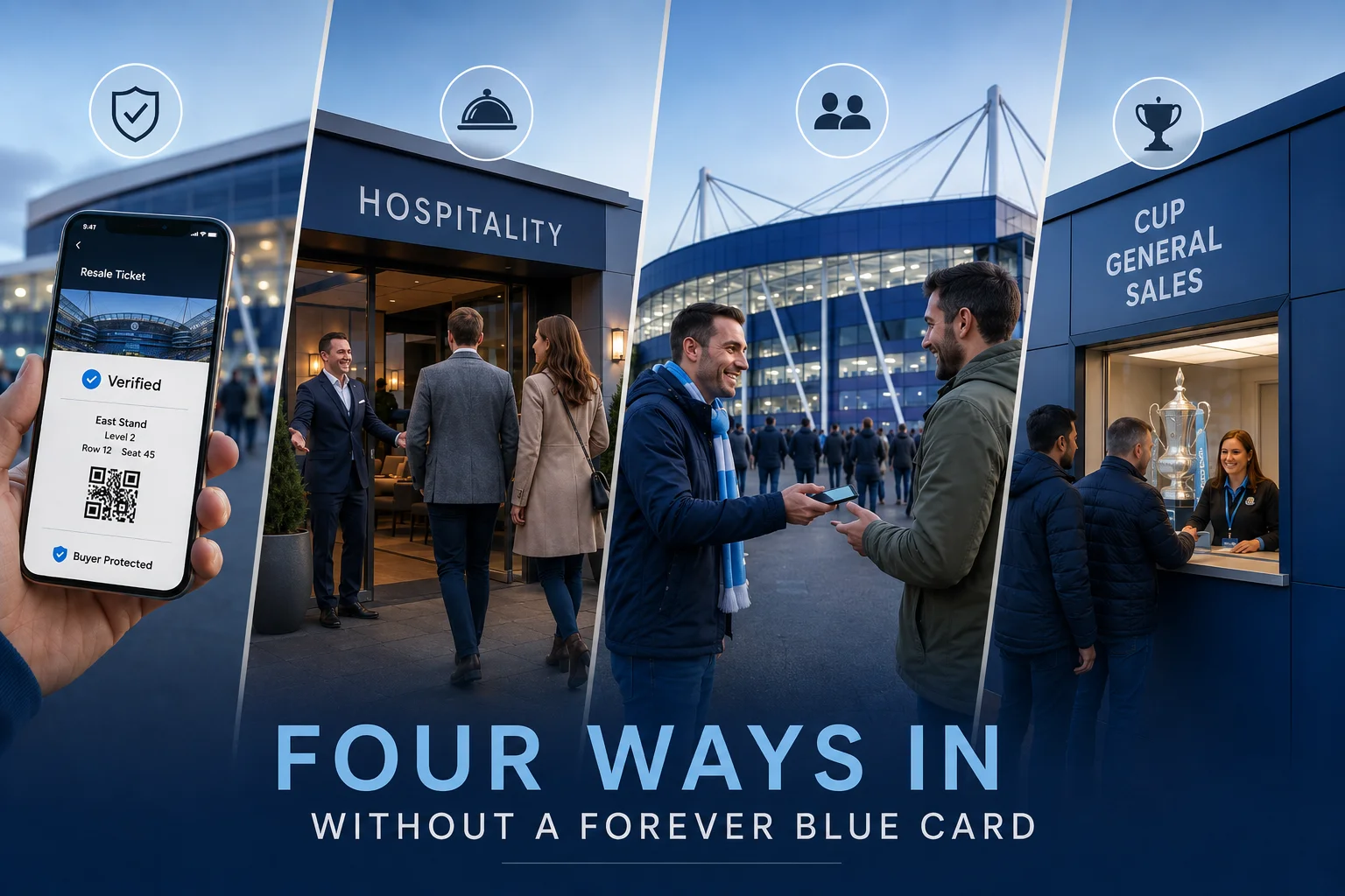 أربع طرق لشراء تذاكر إيفرتون بدون عضوية Forever Blue، بما في ذلك إعادة البيع، الضيافة، الفائض ومبيعات الكأس.