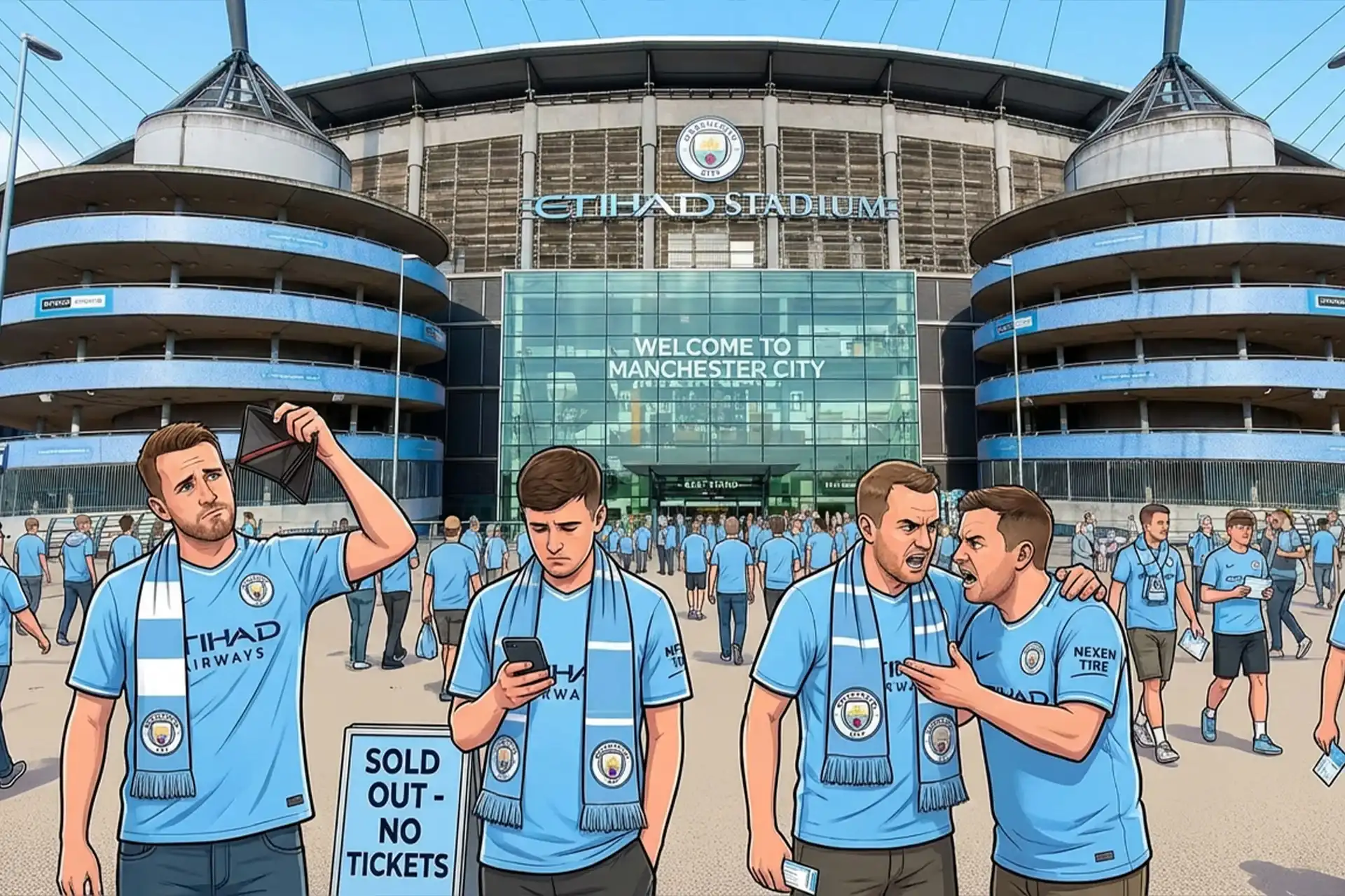 Etihad Stadium seating plan showing East Stand, South Stand, Collin Bell Stand and North Stand blocks.