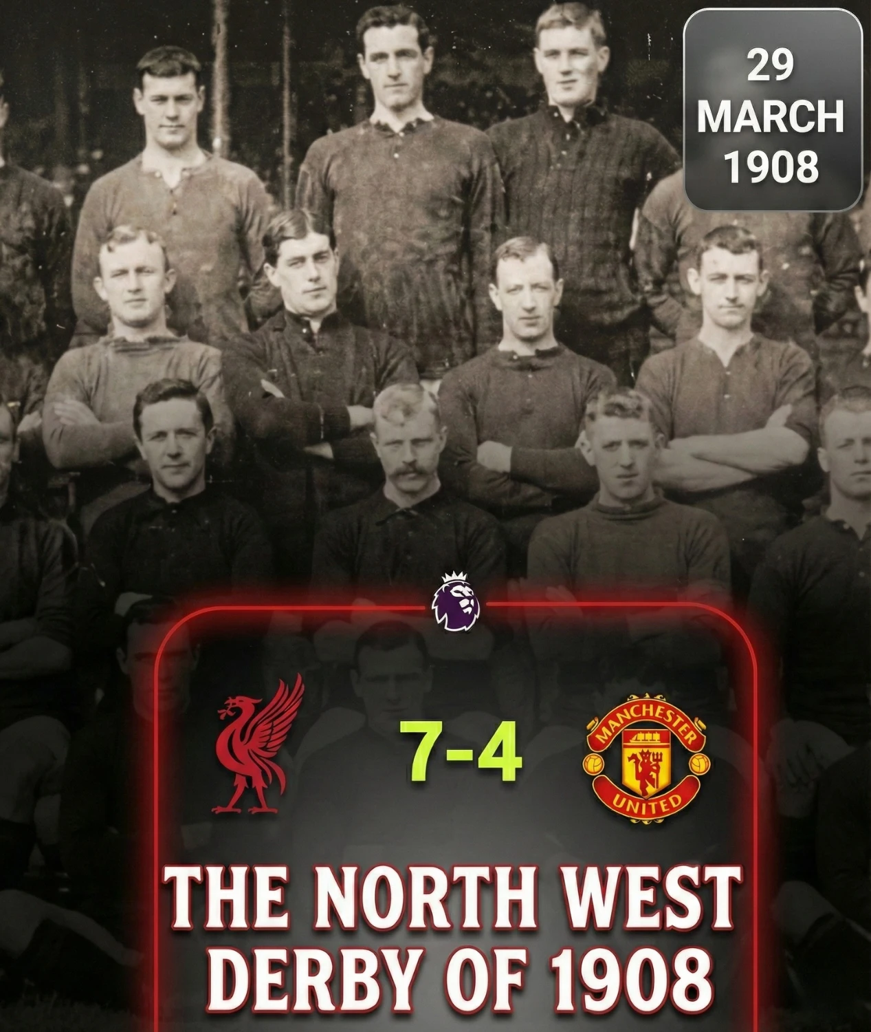 In March 1908, Liverpool beat United 7-4 at Anfield, the highest-scoring North West Derby in history.