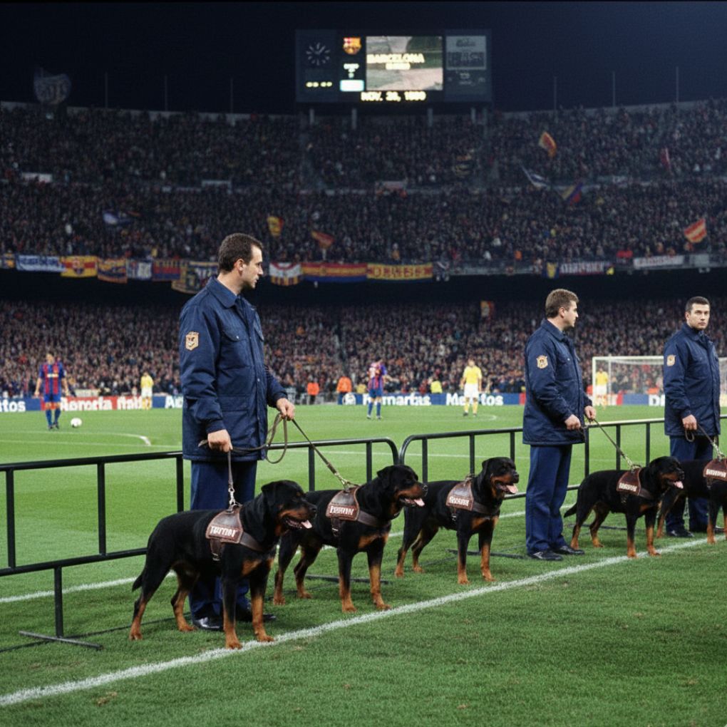 In 1994-95, Barca used four Rottweilers as security to prevent pitch invasions during renovations.