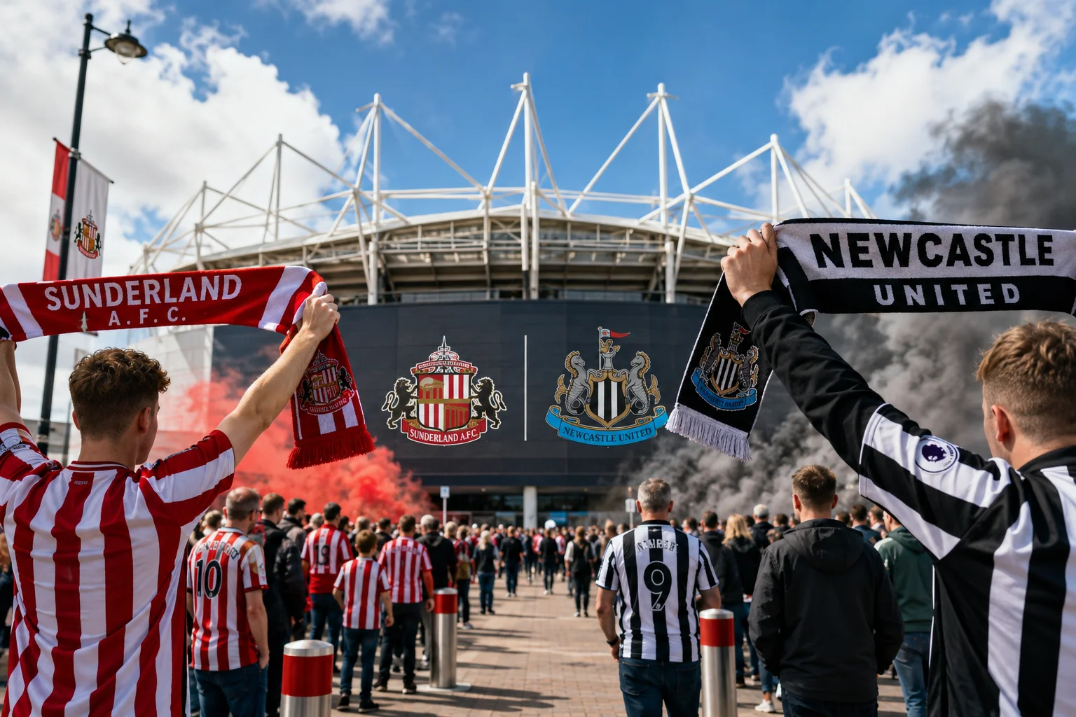 Sunderland and Newcastle United fans outside the Stadium of Light before the Tyne-Wear derby.