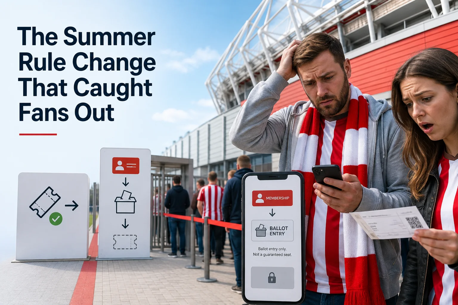 Sunderland fans reacting to the new membership ballot system outside the Stadium of Light.