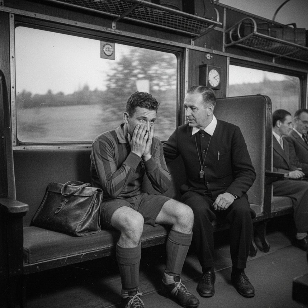 Delayed by train, Mario Cabanes met referee Mr. Steimborn, who joked the match couldn't start without him