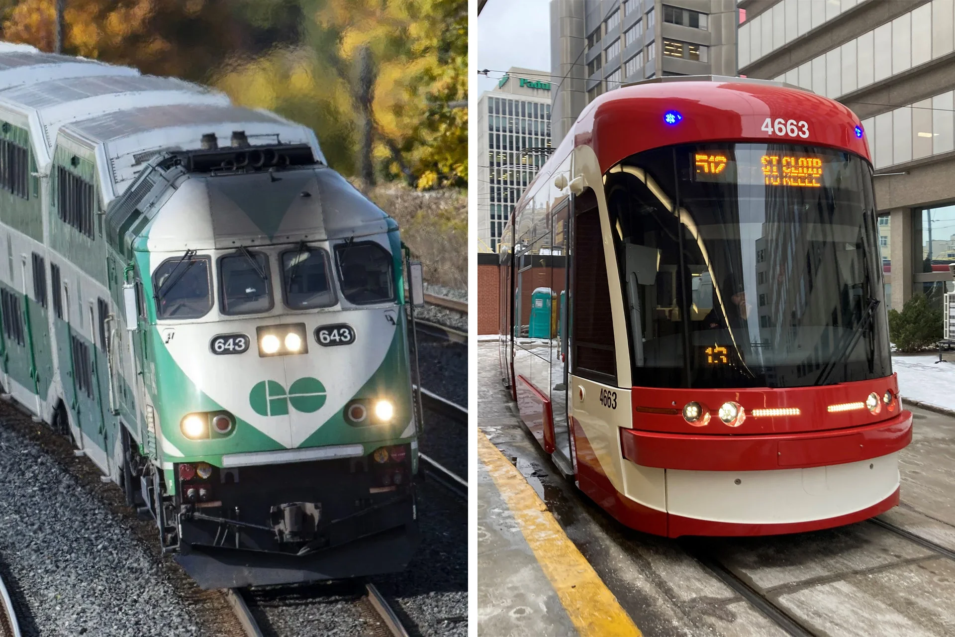خيارات نقل تورنتو للمشجعين المسافرين إلى ملعب BMO، بما في ذلك خدمات قطار GO ترانزيت والترام TTC.